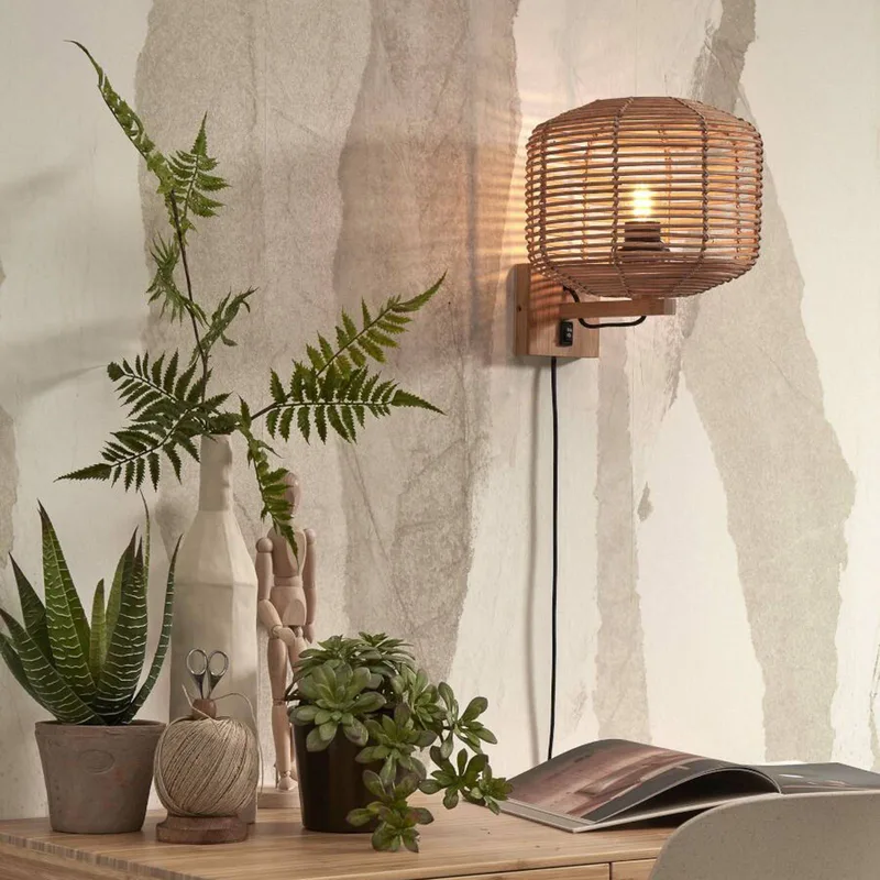 Tanami wandlamp met stekker 25 x 20 cm naturel van GOOD&MOJO in Naturel, Zwart – productfoto 2 van 5