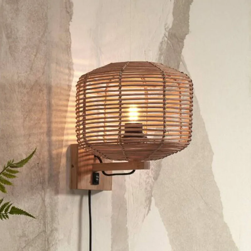 Tanami wandlamp met stekker 25 x 20 cm naturel van GOOD&MOJO in Naturel, Zwart – productfoto 1 van 5