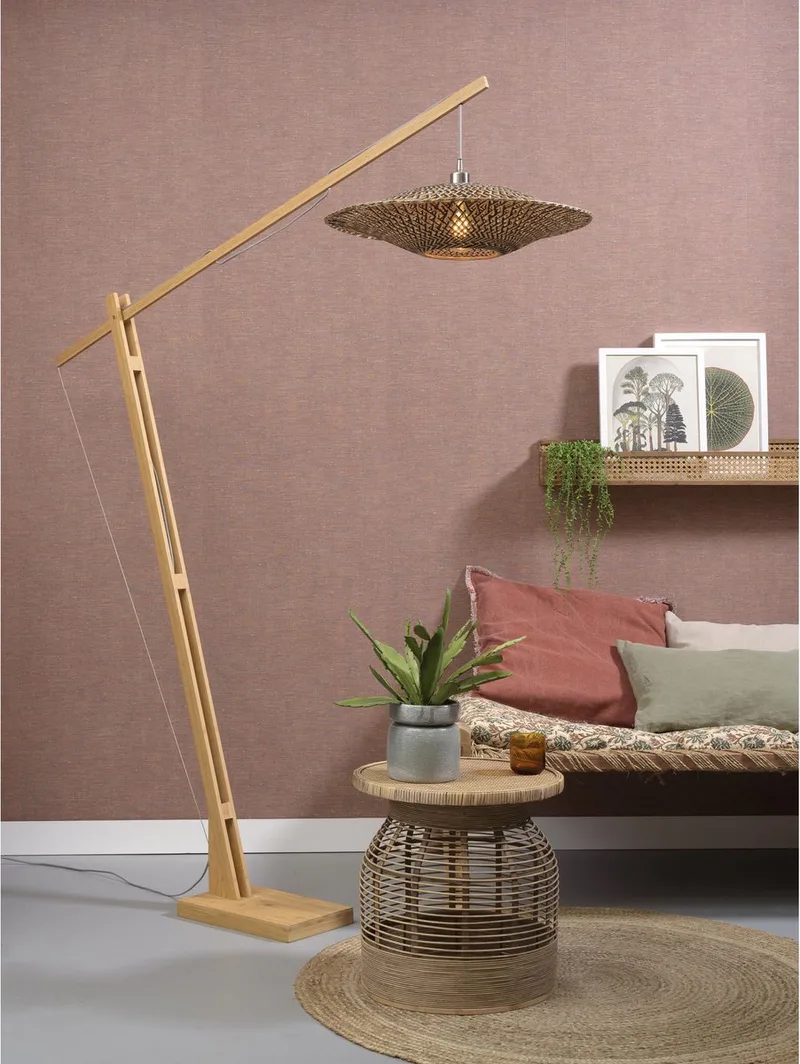 Vloerlamp Bali - Bamboe/Zwart - 175x60x207cm - Scandinavisch,Bohemian - Staande lampen voor Woonkamer - Slaapkamer by GOOD&MOJO in Brown – product photo
