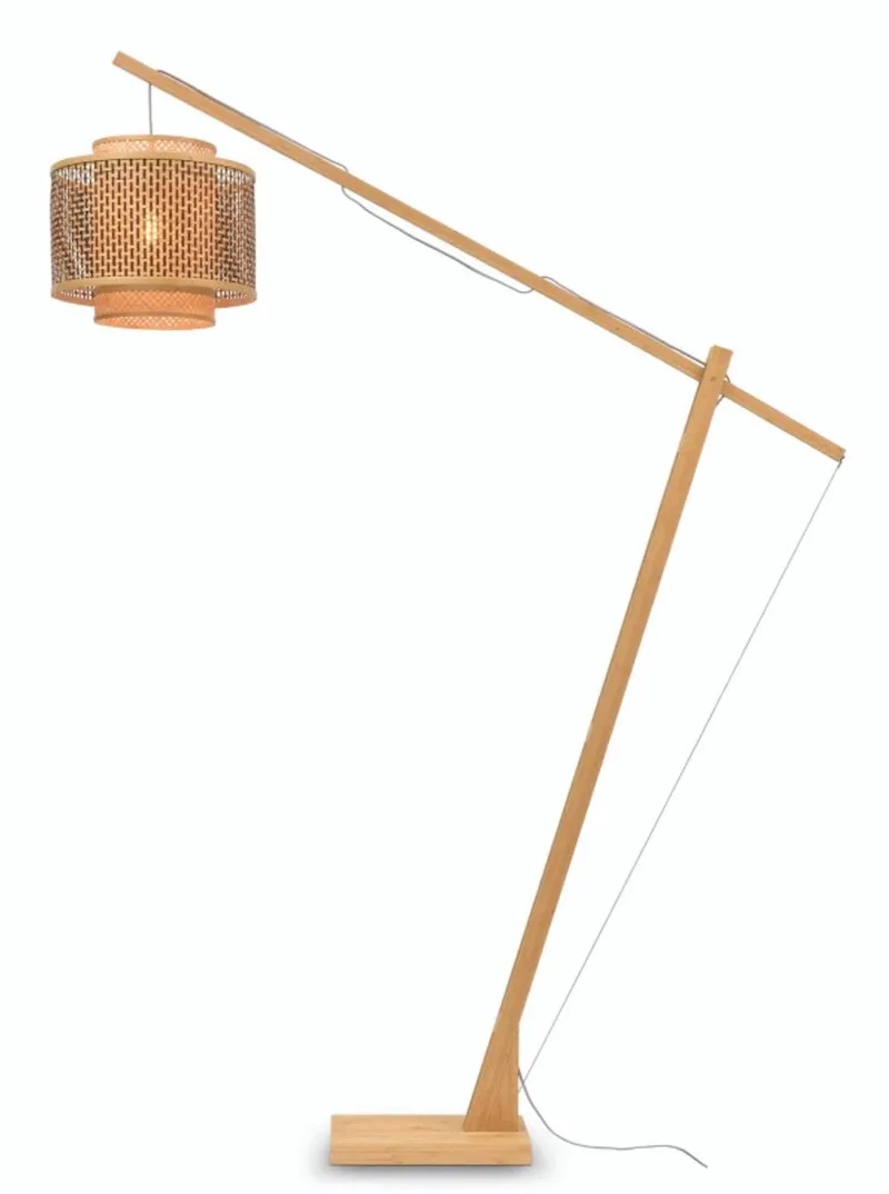 Vloerlamp Bhutan - Bamboe/Zwart - 150x40x207cm - Scandinavisch,Bohemian - Staande lampen voor Woonkamer - Slaapkamer de GOOD&MOJO en Marron – photo du produit