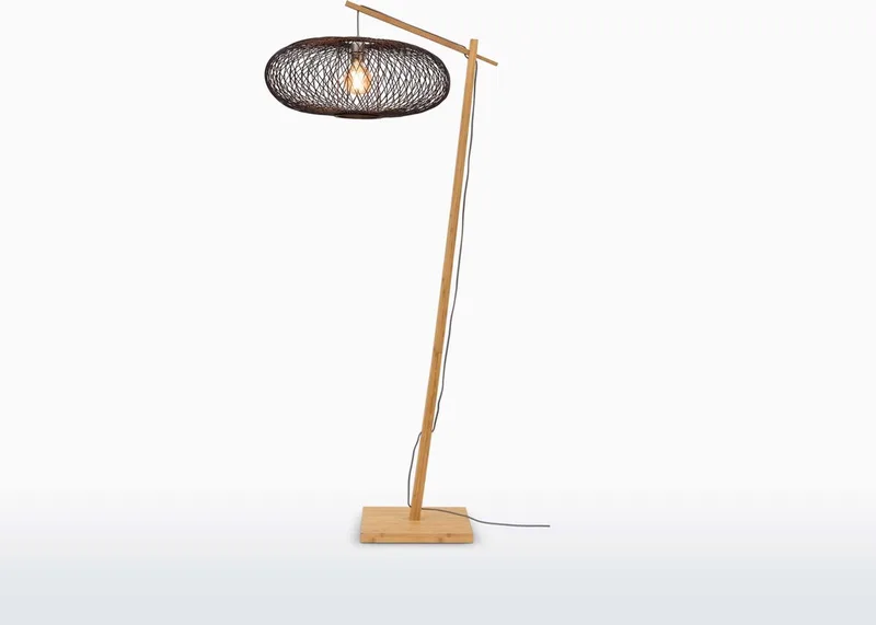 Vloerlamp Cango - Bamboe/Zwart- 80x60x176cm - Scandinavisch,Bohemian - Staande lampen voor Woonkamer - Slaapkamer från GOOD&MOJO i Brun – produktbild