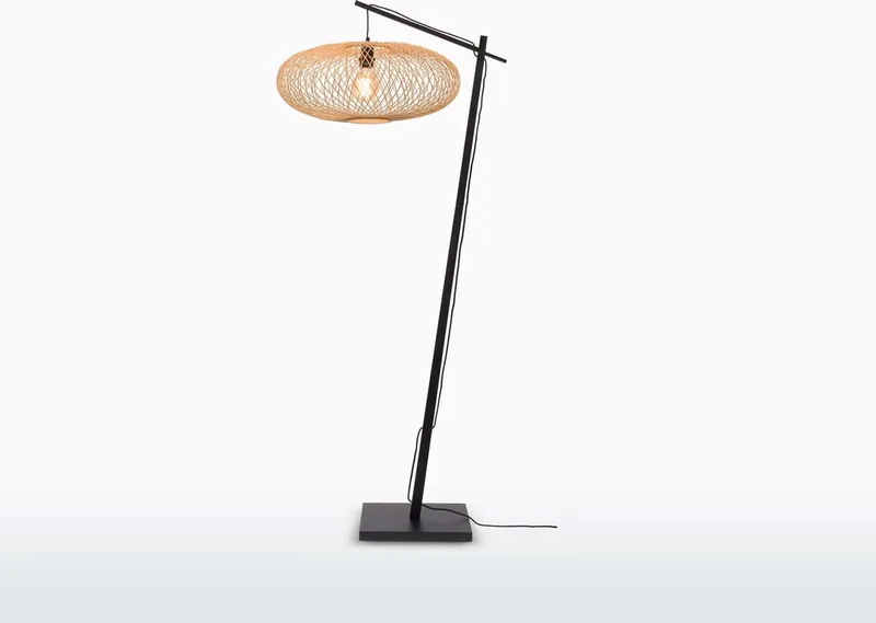 Vloerlamp Cango - Bamboe Zwart/Naturel - 80x60x176cm - Scandinavisch,Bohemian - Staande lampen voor Woonkamer - Slaapkamer fra GOOD&MOJO i Sort – produktbillede
