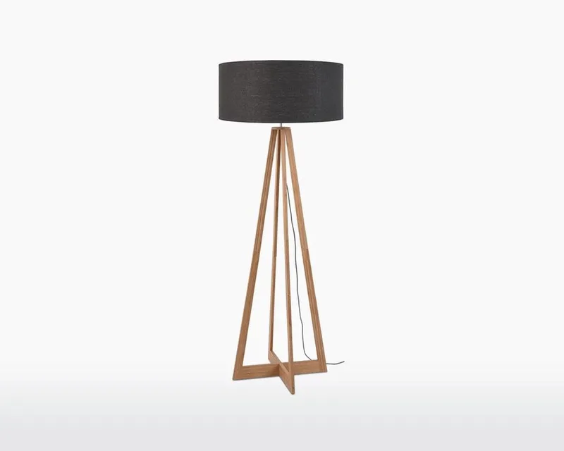 Vloerlamp Everest - Donkergrijs/Bamboe - Ø60cm - Scandinavisch,Bohemian - Staande lampen voor Woonkamer - Slaapkamer by GOOD&MOJO in Grey – product photo