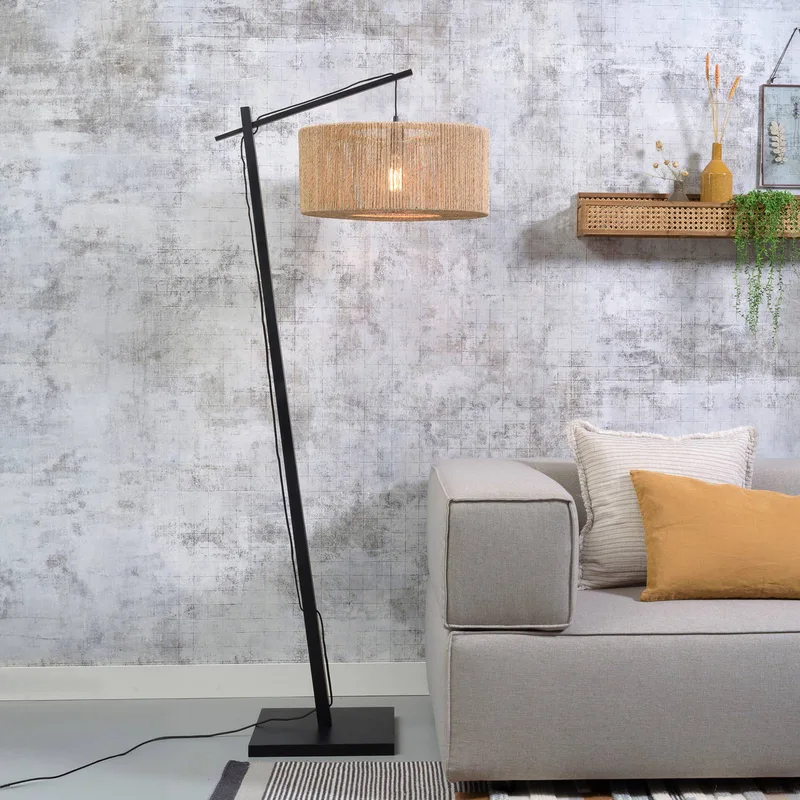 vloerlamp Iguazu, naturel/zwart, Ø 50 cm, cilinder by GOOD&MOJO in Natural, Black – product photo 1 of 5