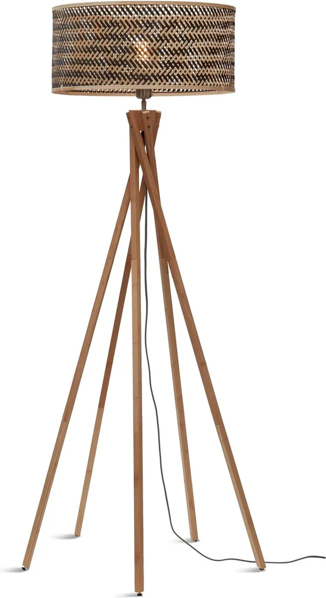 Vloerlamp Java - Bamboe/Zwart - Ø50x146cm - Bohemian - Staande lampen voor Woonkamer - Slaapkamer från GOOD&MOJO i Brun – produktbild