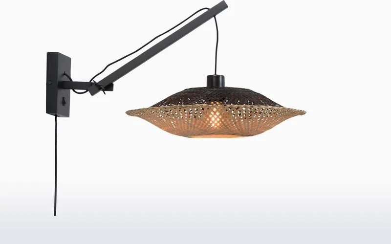 Vloerlamp Kalimantan - Zwart/Naturel - 80x60x176cm - Scandinavisch,Bohemian - Staande lampen voor Woonkamer - Slaapkamer van GOOD&MOJO in Zwart – productfoto