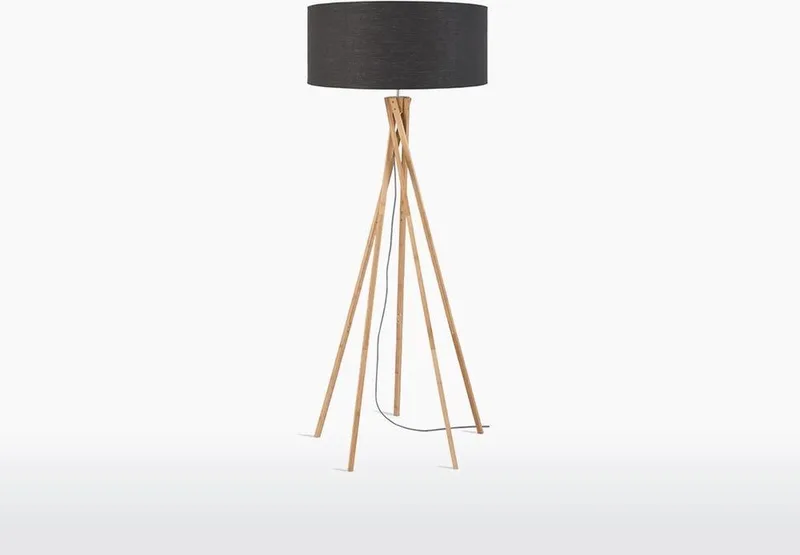 Vloerlamp Kilimanjaro - Donkergrijs/Bamboe - Ø60cm - Scandinavisch,Bohemian - Staande lampen voor Woonkamer - Slaapkamer de GOOD&MOJO en Gris – photo du produit