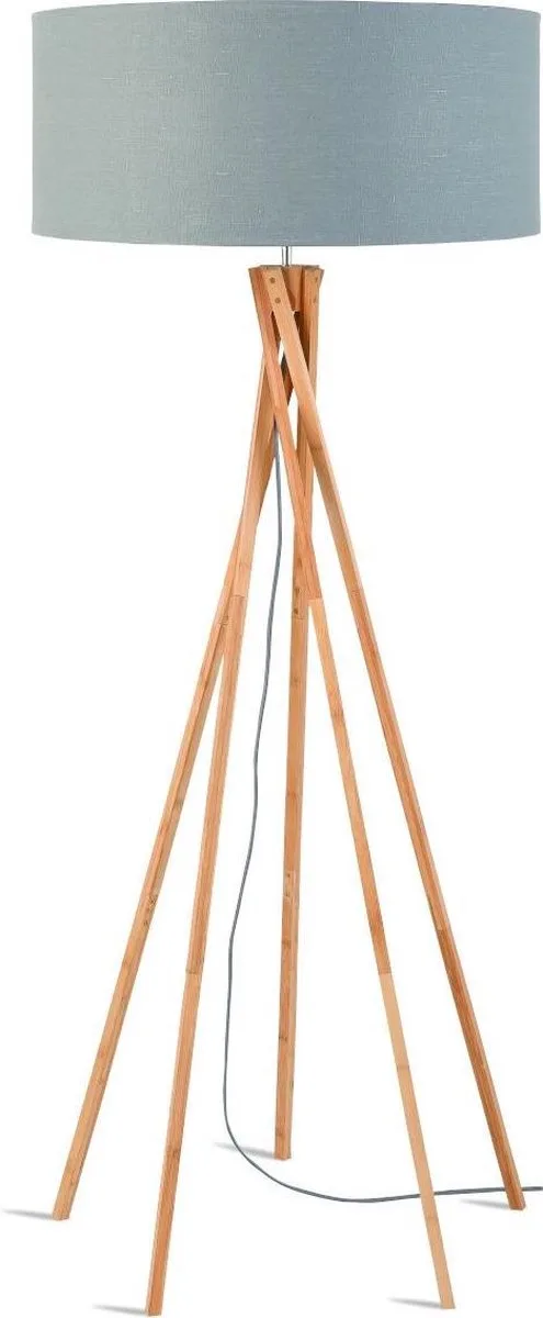 Vloerlamp Kilimanjaro - Lichtgrijs/Bamboe - Ø60cm - Scandinavisch,Bohemian - Staande lampen voor Woonkamer - Slaapkamer de GOOD&MOJO en Gris – photo du produit