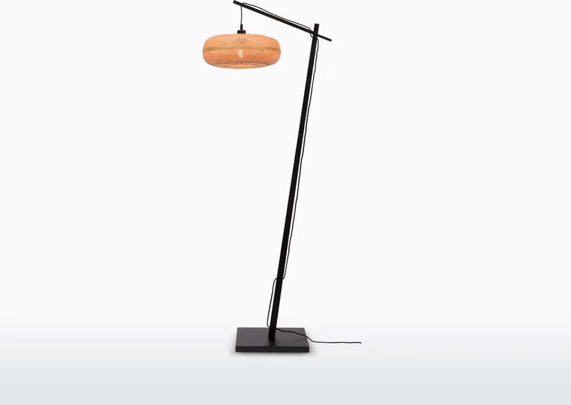 Vloerlamp Palawan - Bamboe Zwart/Naturel - 68x40x176cm - Scandinavisch,Bohemian - Staande lampen voor Woonkamer - Slaapkamer fra GOOD&MOJO i Sort – produktbillede