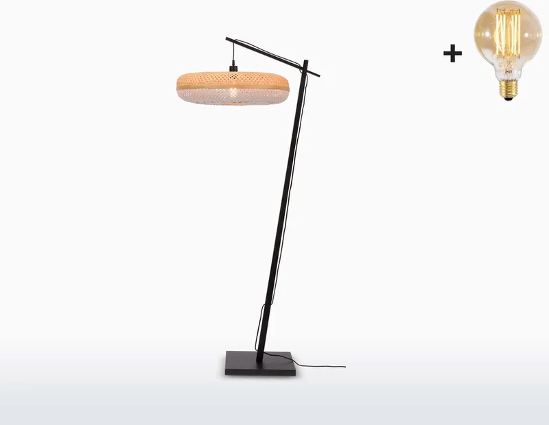 Vloerlamp Palawan - Bamboe Zwart/Naturel - Ø77cm - Scandinavisch,Bohemian - Staande lampen voor Woonkamer - Slaapkamer by GOOD&MOJO in Black – product photo