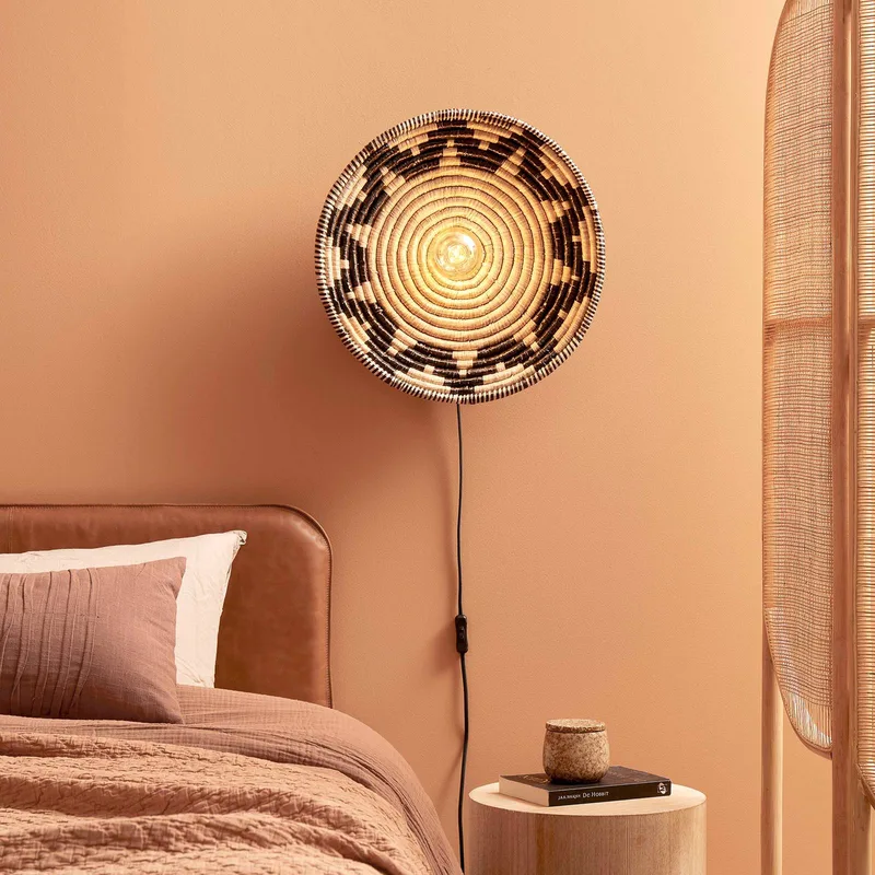 wandlamp Andros, zwart/naturel, stekker, Ø 45 cm van GOOD&MOJO in Natuurkleurig, Zwart – productfoto 3 van 5