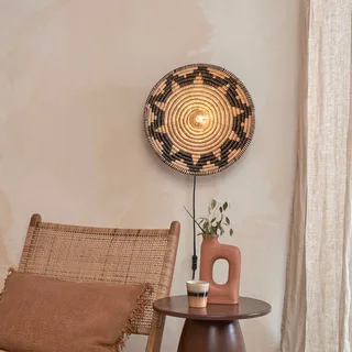 wandlamp Andros, zwart/naturel, stekker, Ø 45 cm van GOOD&MOJO in Natuurkleurig, Zwart – productfoto 2 van 5