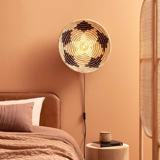 wandlamp Andros, zwart/naturel/wit, stekker van GOOD&MOJO in Natuurkleuren, Zwart, Wit – productfoto 3 van 5
