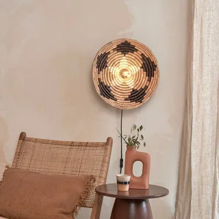 wandlamp Andros, zwart/naturel/wit, stekker van GOOD&MOJO in Natuurkleuren, Zwart, Wit – productfoto 2 van 5