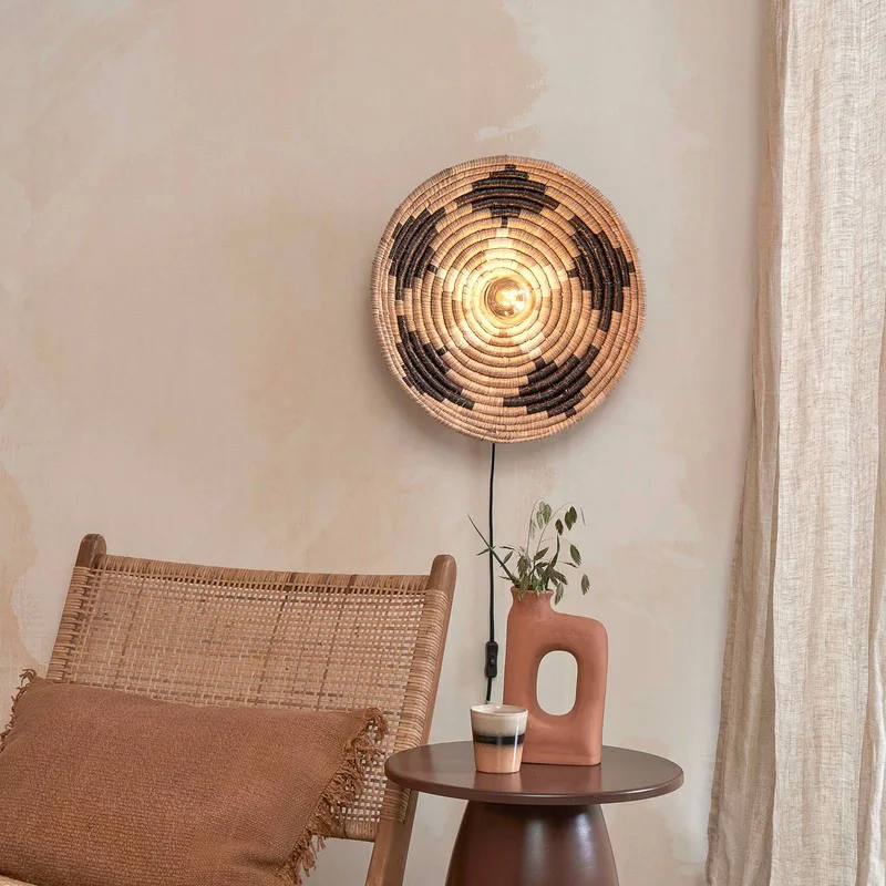wandlamp Andros, zwart/naturel/wit, stekker van GOOD&MOJO in Natuurkleuren, Zwart, Wit – productfoto 2 van 5