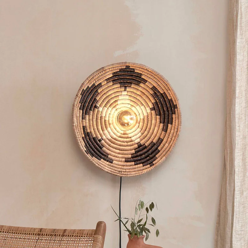 wandlamp Andros, zwart/naturel/wit, stekker van GOOD&MOJO in Natuurkleuren, Zwart, Wit – productfoto 1 van 5