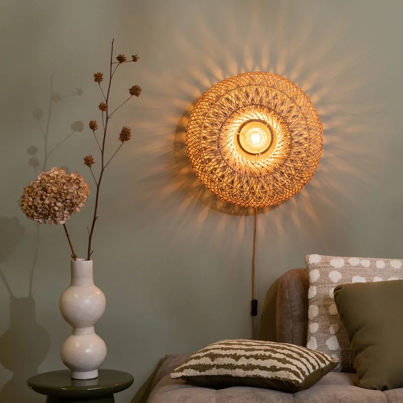 wandlamp Arizona, naturel, Ø 50 cm, bamboe stekker van GOOD&MOJO in Natuurlijk bamboe – productfoto 3 van 5