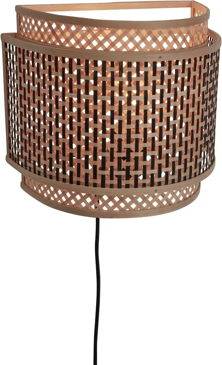 Wandlamp Bhutan - Bamboe/Zwart - 32x16x27cm - Binnen Bohemian de GOOD&MOJO en Marron – photo du produit