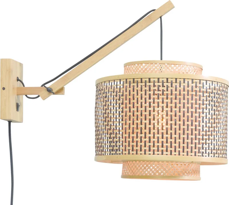 Wandlamp Bhutan - Bamboe/Zwart - 55x44x45cm - Binnen Scandinavisch,Bohemian de Good&Mojo en Marron – photo du produit