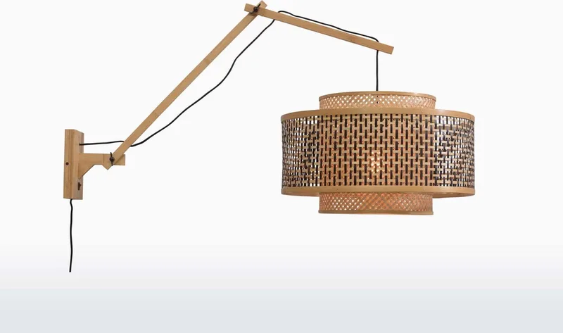 Wandlamp Bhutan - Bamboe/Zwart - 95x50x55cm - Binnen Scandinavisch,Bohemian van GOOD&MOJO in Bruin – productfoto