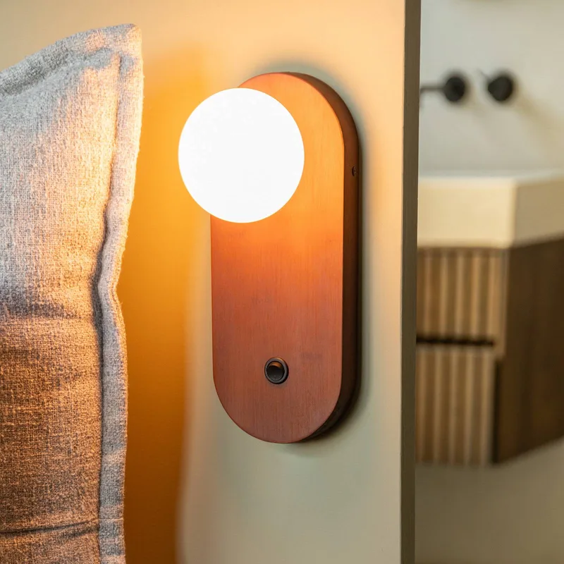 wandlamp Java, glas/bamboe, stekker by GOOD&MOJO in Brown – product photo 1 of 5