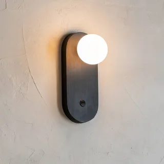 wandlamp Java, glas/bamboe, stekker by GOOD&MOJO in Black – product photo 3 of 5