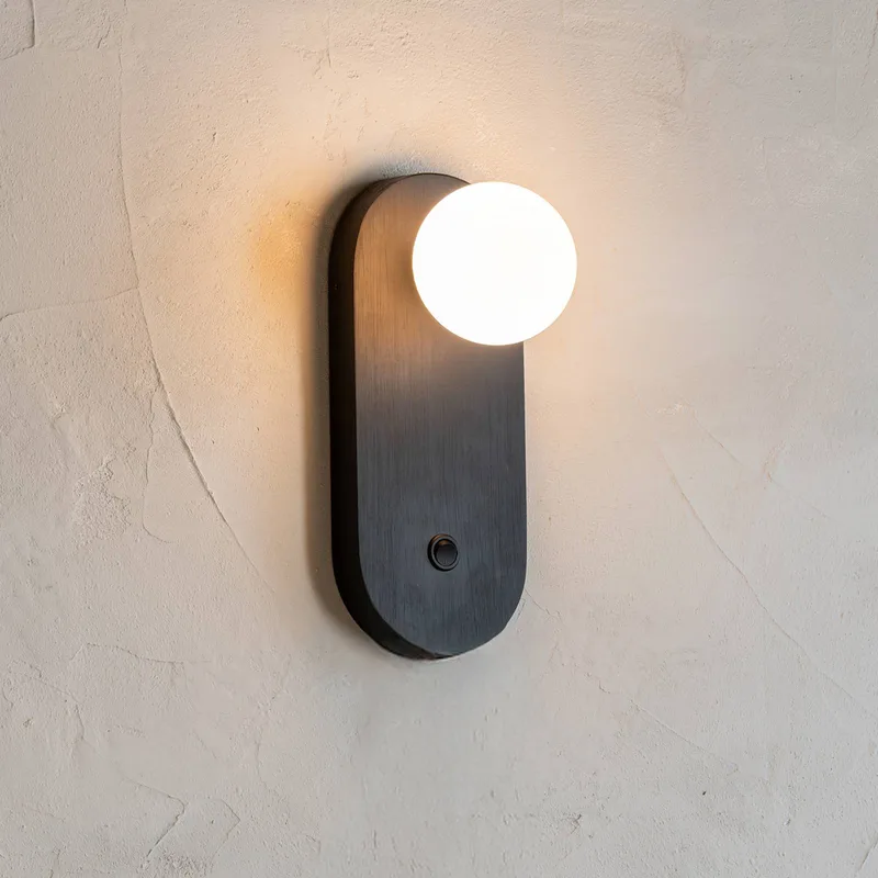 wandlamp Java, glas/bamboe, stekker by GOOD&MOJO in Black – product photo 3 of 5
