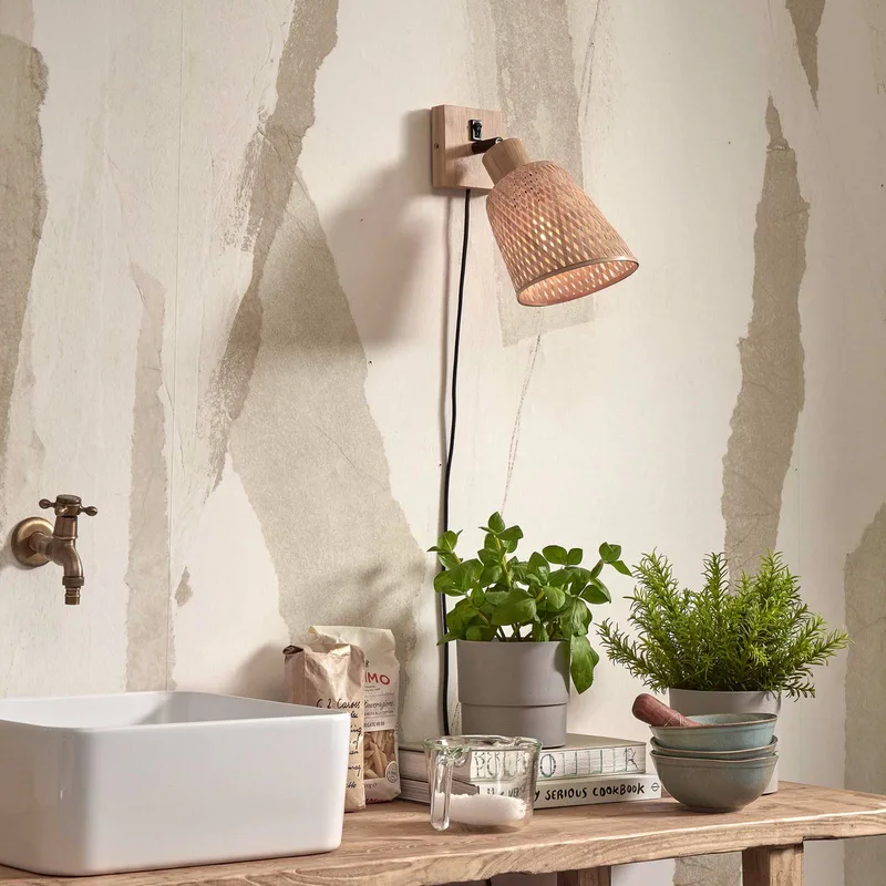 wandlamp Java, naturel, stekker, bamboe by GOOD&MOJO in Natural, Black – product photo 3 of 5