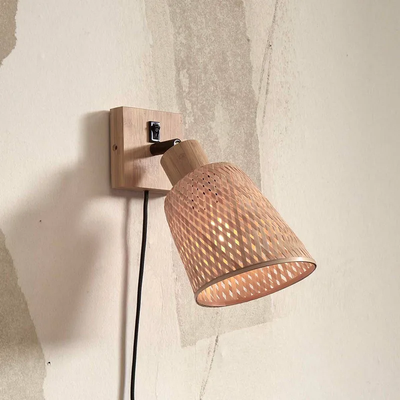 wandlamp Java, naturel, stekker, bamboe by GOOD&MOJO in Natural, Black – product photo 1 of 5