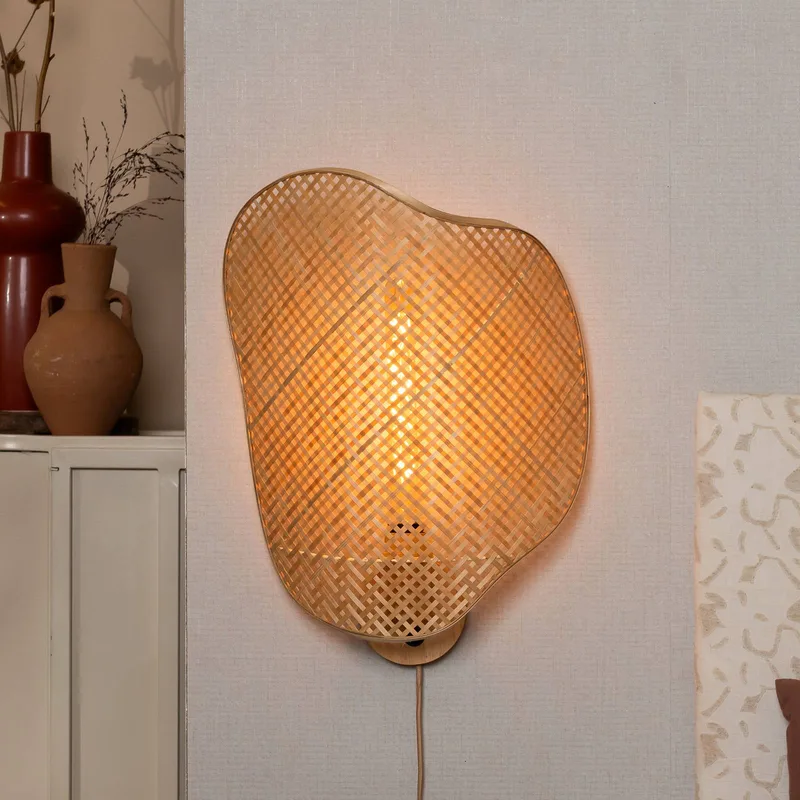 wandlamp Kinabalu, naturel, 50 cm, bamboe stekker van GOOD&MOJO in Natuurlijk bamboe – productfoto 1 van 5