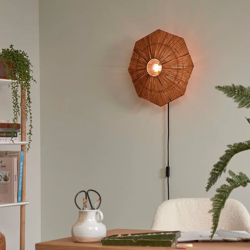 wandlamp Panama, bruin, Ø 45 cm, stekker fra GOOD&MOJO i Brun, Sort – produktbillede 3 af 5