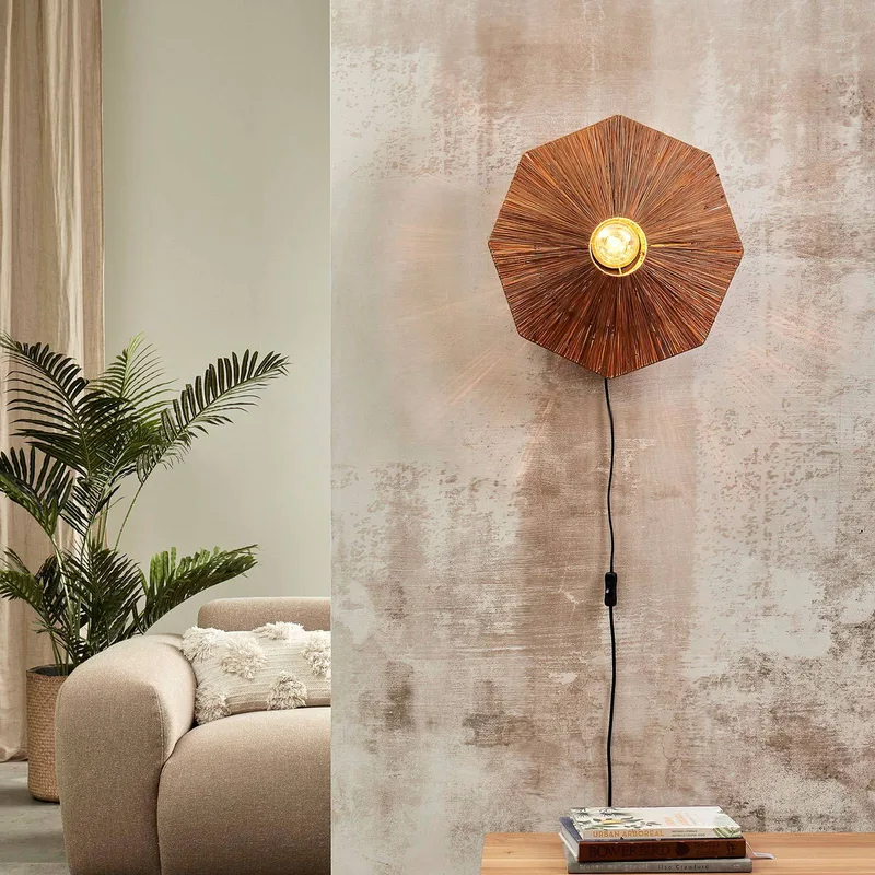 wandlamp Panama, bruin, Ø 45 cm, stekker fra GOOD&MOJO i Brun, Sort – produktbillede 2 af 5
