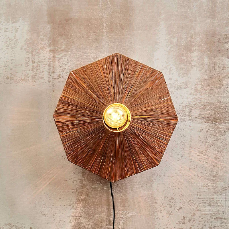 wandlamp Panama, bruin, Ø 45 cm, stekker fra GOOD&MOJO i Brun, Sort – produktbillede 1 af 5