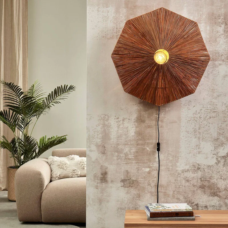 wandlamp Panama, bruin, Ø 65 cm, stekker by GOOD&MOJO in Brown, Black – product photo 3 of 5