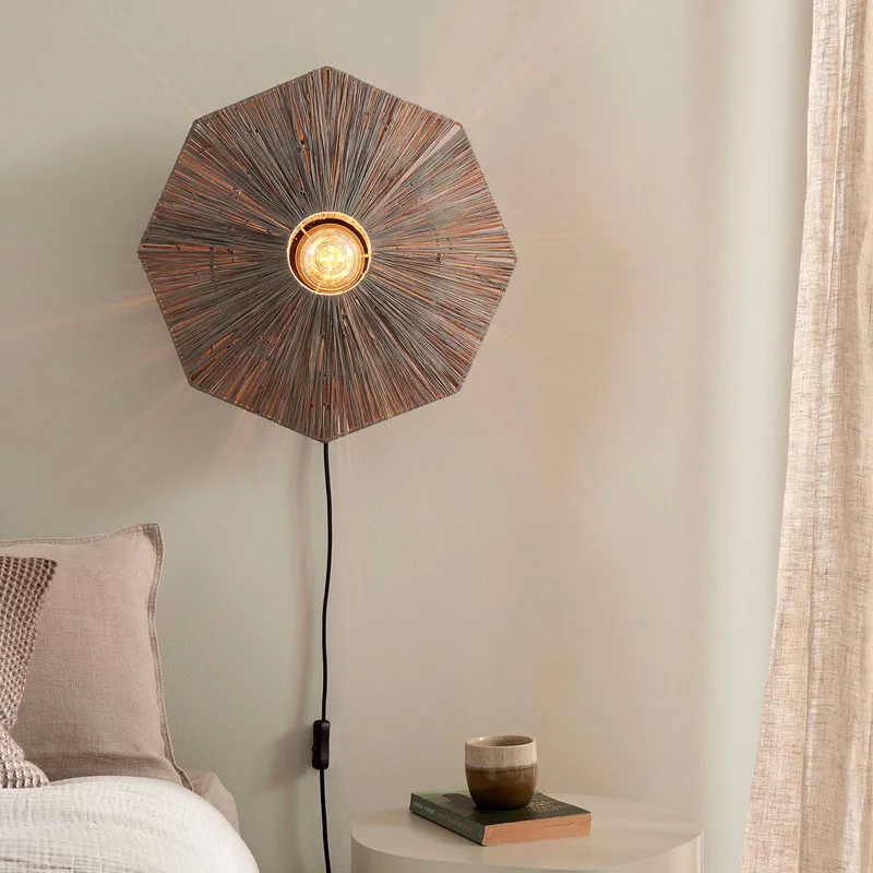wandlamp Panama, donkergrijs, Ø 45 cm, stekker van GOOD&MOJO in Donkergrijs, Zwart – productfoto 3 van 5