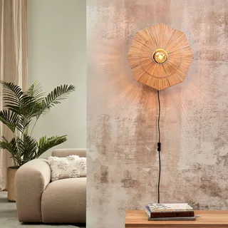 wandlamp Panama, naturel, Ø 45 cm, stekker van GOOD&MOJO in Naturel, Zwart – productfoto 2 van 5