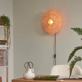 wandlamp Panama, naturel, Ø 45 cm, stekker van GOOD&MOJO in Naturel, Zwart – productfoto 3 van 5