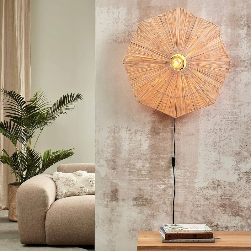 wandlamp Panama, naturel, Ø 65 cm, stekker by GOOD&MOJO in Natural, Black – product photo 3 of 5