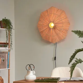 wandlamp Panama, naturel, Ø 65 cm, stekker by GOOD&MOJO in Natural, Black – product photo 2 of 5