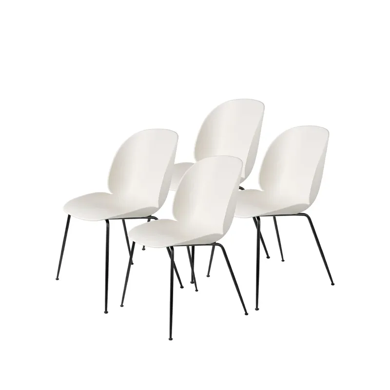 Beetle Stuhl 4er Pack Alabaster white, Gestell aus schwarzem Stahl från GUBI – produktbild