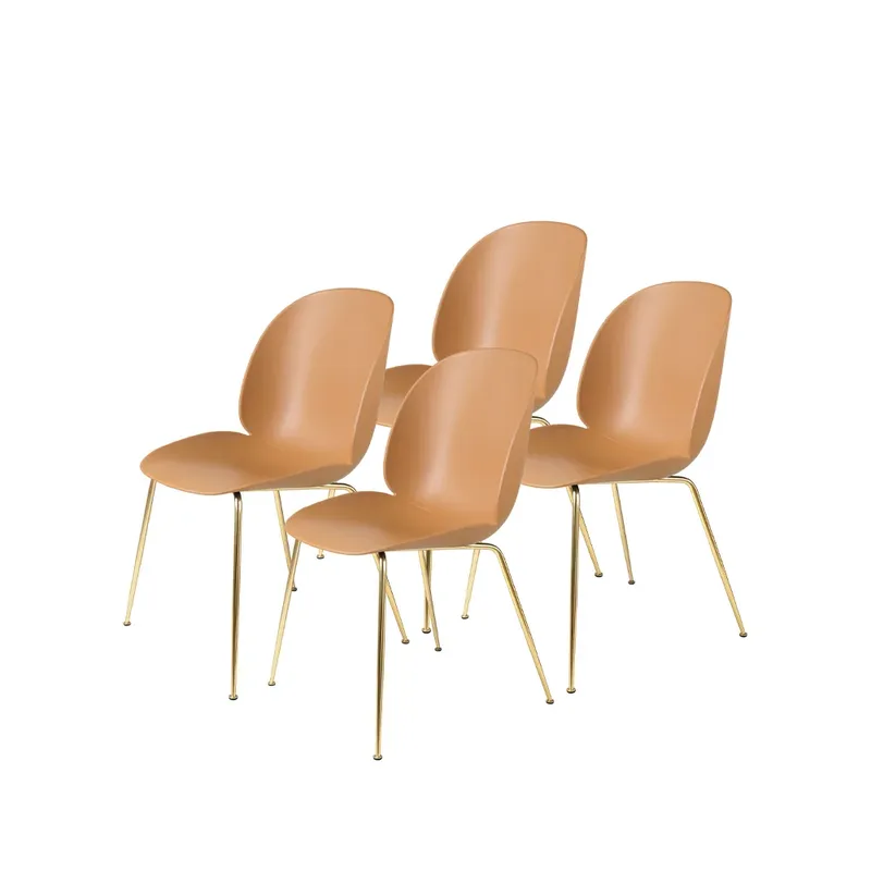 Beetle Stuhl 4er Pack Bernstein brown, Gestell aus Messing by GUBI – product photo
