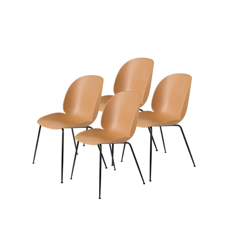 Beetle Stuhl 4er Pack Bernstein brown, Gestell aus schwarzem Stahl de GUBI – photo du produit