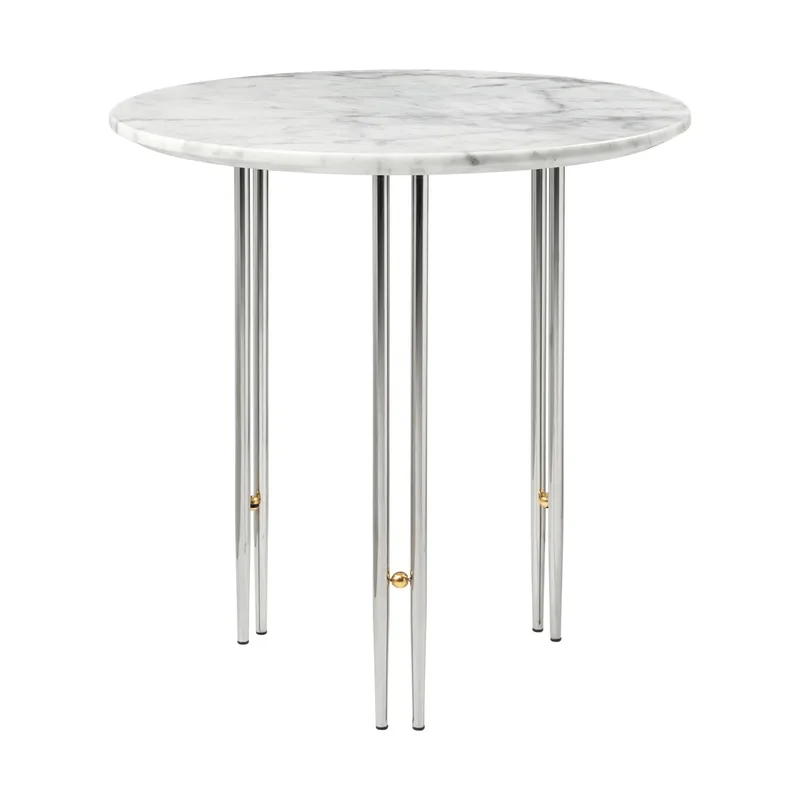 IOI Couchtisch Ø50cm Chrom-Messing-weißer Marmor från GUBI – produktbild