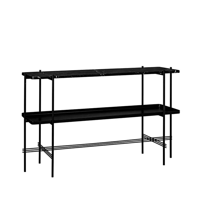 TS Console Beistelltisch 120x30x72 cm Black marquina marble, schwarzes gestell, mit tablett fra GUBI – produktbillede