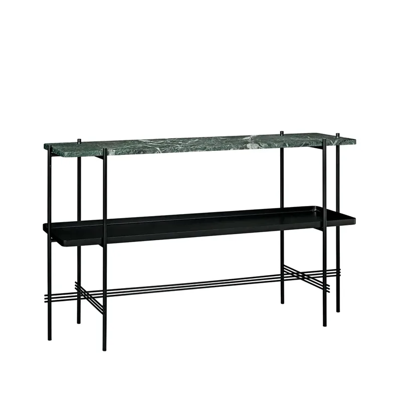 TS Console Beistelltisch 120x30x72 cm Green guatemala marble, Schwarzes Gestell, mit Tablett fra GUBI – produktbillede