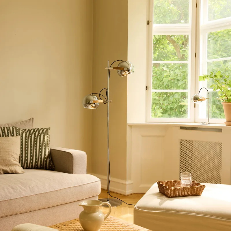 DC vloerlamp, chroom, hoogte 150 cm metaal 2-lamps by Halo Design – product photo