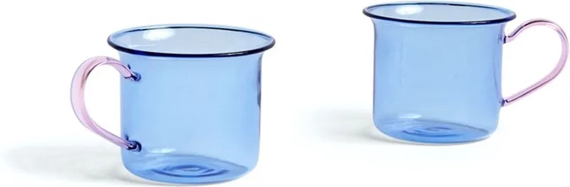Borosilicate glass cup 2 stk - Light Blue w. pink handle van HAY in Blauw – productfoto