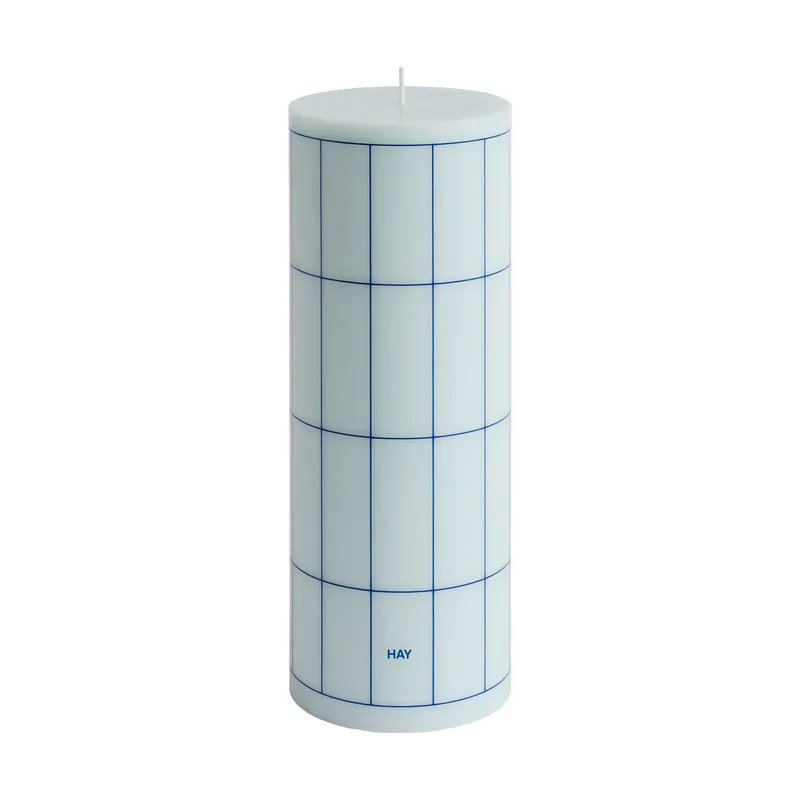 Column Candle Blockkerze large 25 cm Light blue-blue Grid Check by HAY – product photo