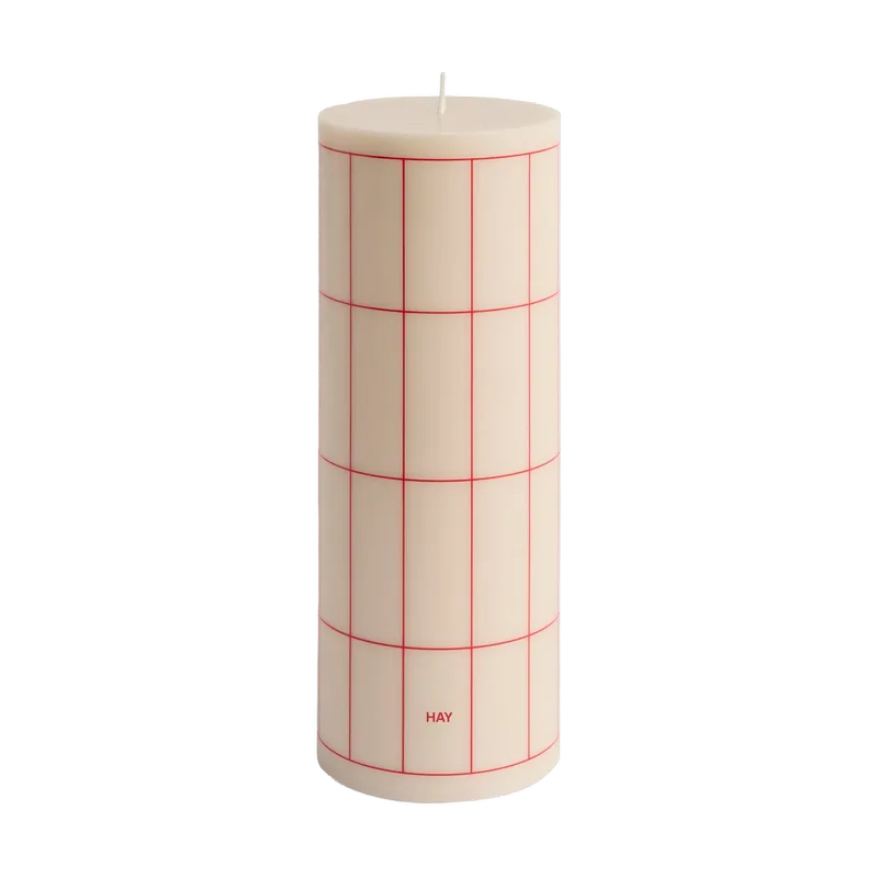 Column Candle Blockkerze large 25 cm Off white-red grid check van HAY – productfoto