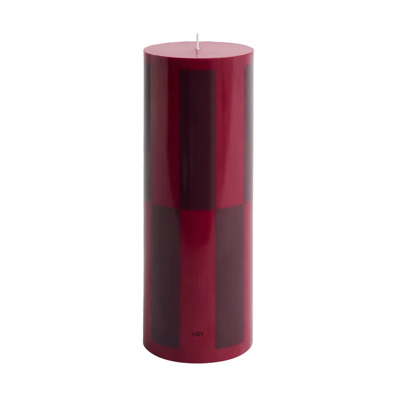 Column Candle Blockkerze large 25 cm Wine-bordeaux large check by HAY – product photo